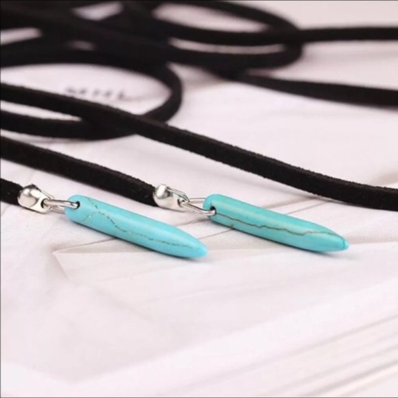 Suede & Turquoise Pendant Wrap Choker - Picture 5 of 5